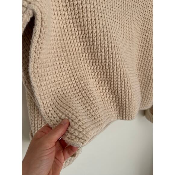 Free People Waffle Chunky Knit Oversized Cropped Sweater, XS - Picture 7 of 8